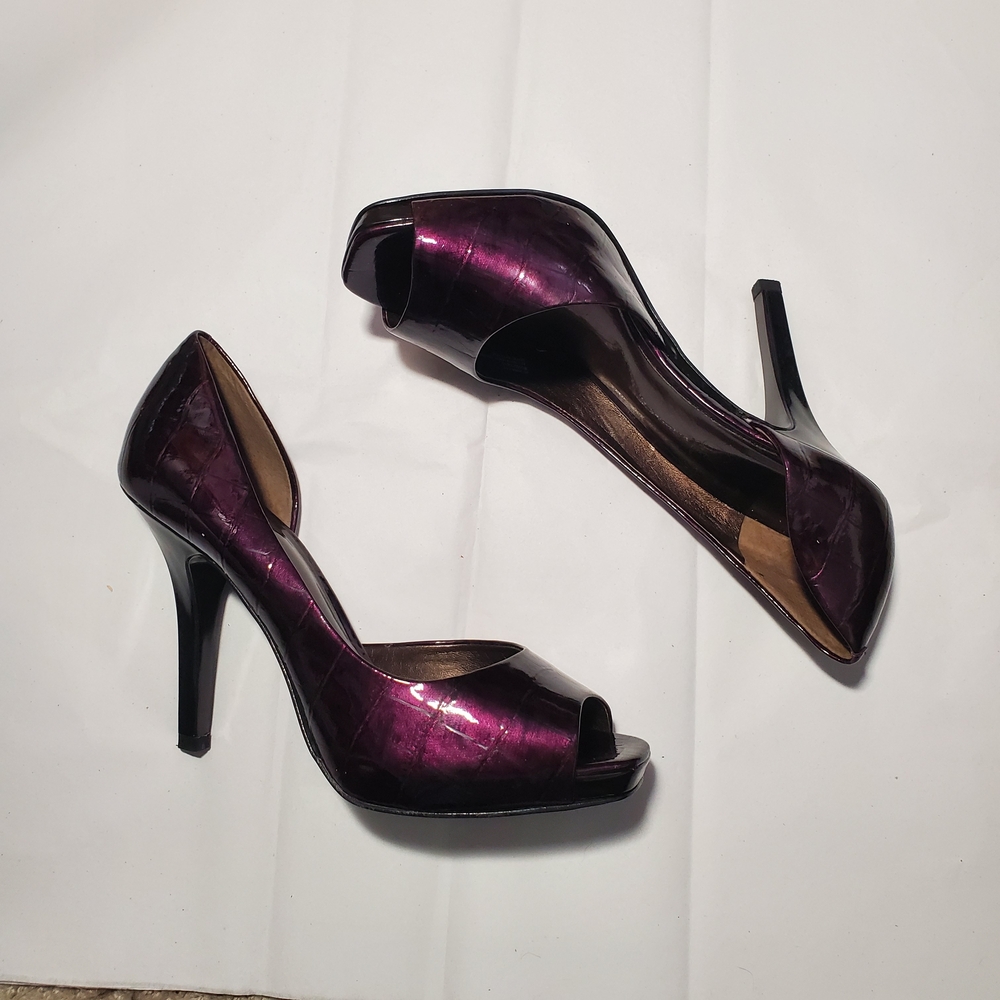 Jessica Simpson Metallic Plum Peep-Toe Stiletto Heels